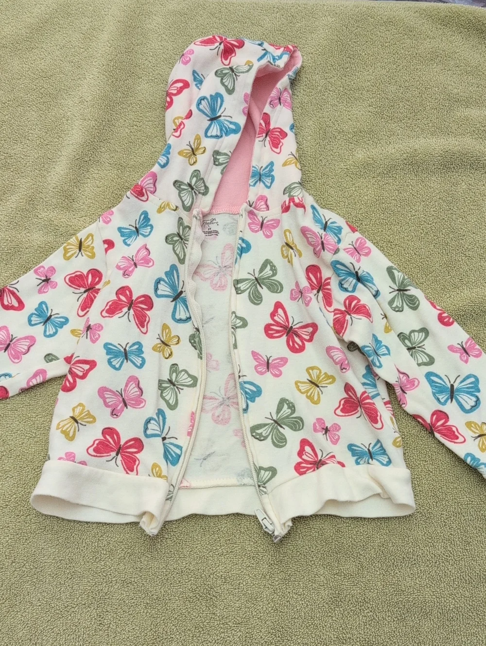 Touched By Nature Organic Butterfly Zip Hoodie - White with Pink/Blue/Green